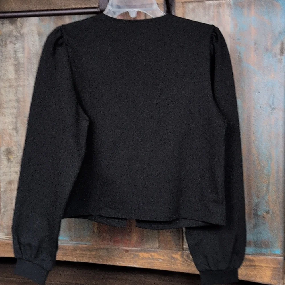 Dolan Black Left Coast Rhinestone Bow-Front Cardigan Top - Women's Medium - Picture 5 of 6